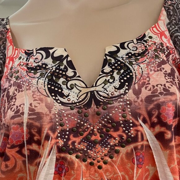 Apt 9 Womens Blouse Top with Flutter Short Sleeves Sz L Paisley Floral Pattern - Picture 6 of 11